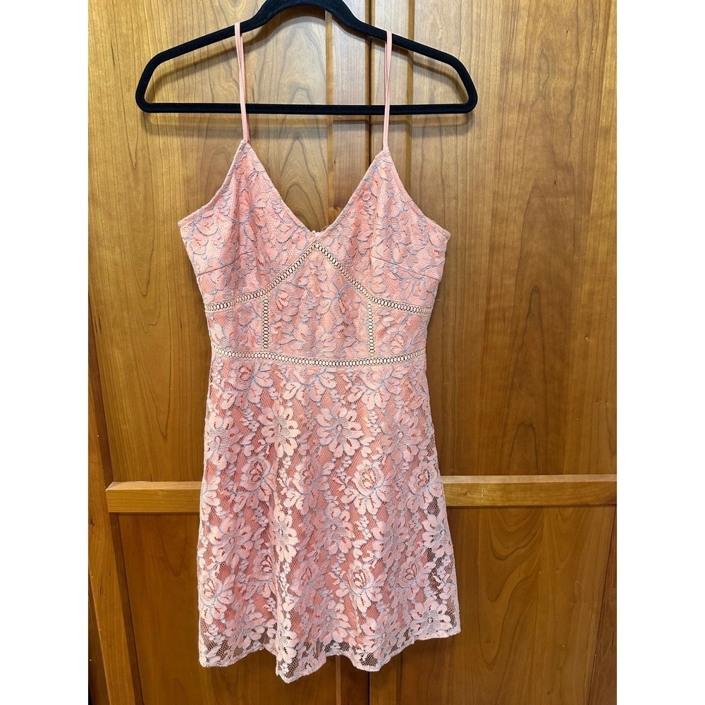 Blushing Heart Peach Floral Lace‎ Fit and Flare Mini Dress BD1683 Womens Medium